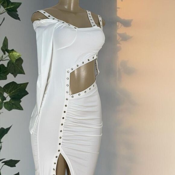 White Studded Cutout Maxi Dress - Picture 1 of 6